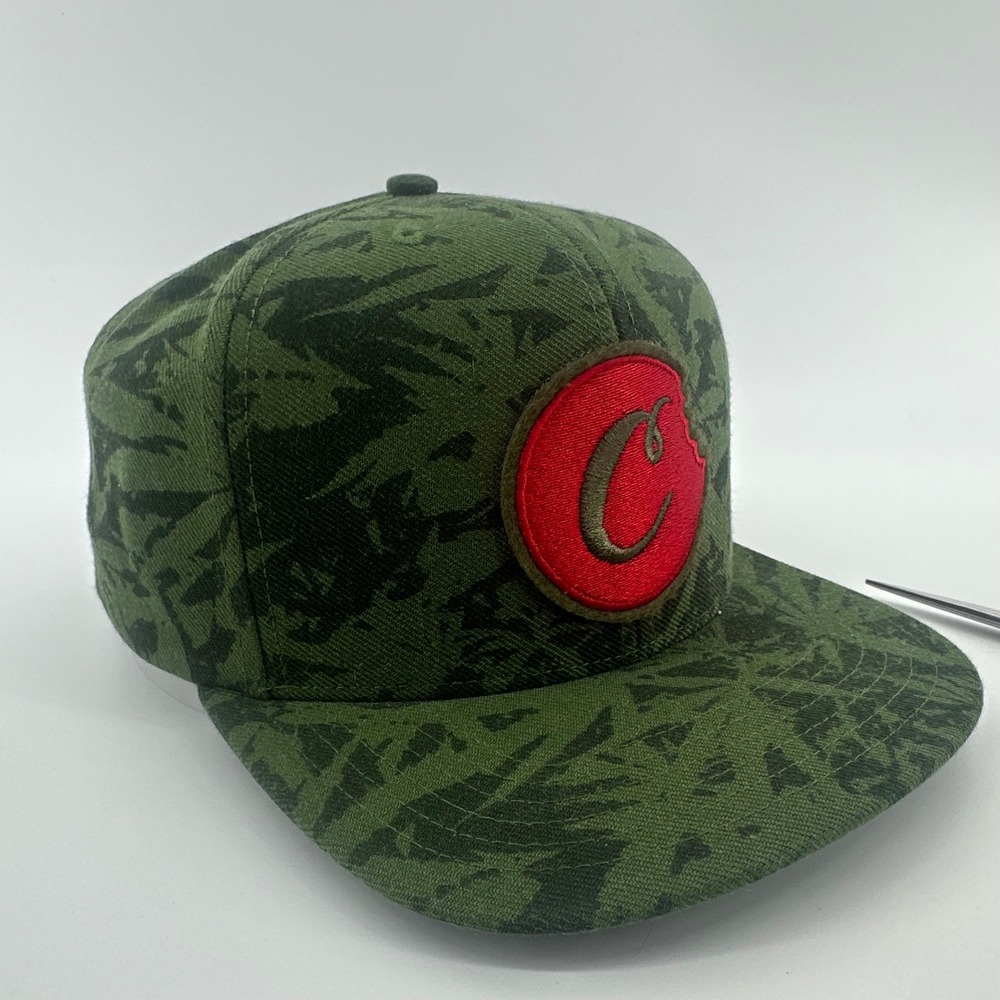 Cookies Snapback Hat Men OS Green Camo Leaf Print Embroidered Logo Flat Brim